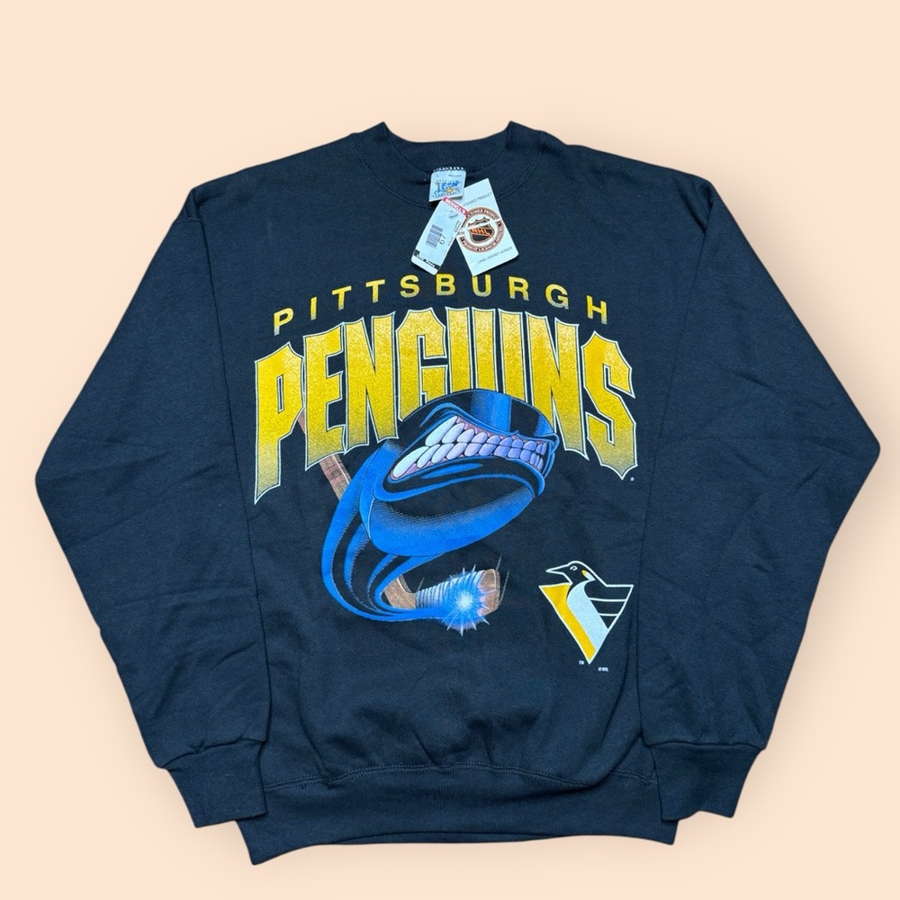 Vintage Pittsburgh Penguins 1990s Crewneck Sweatshirt Deadstock Large Black Vtg